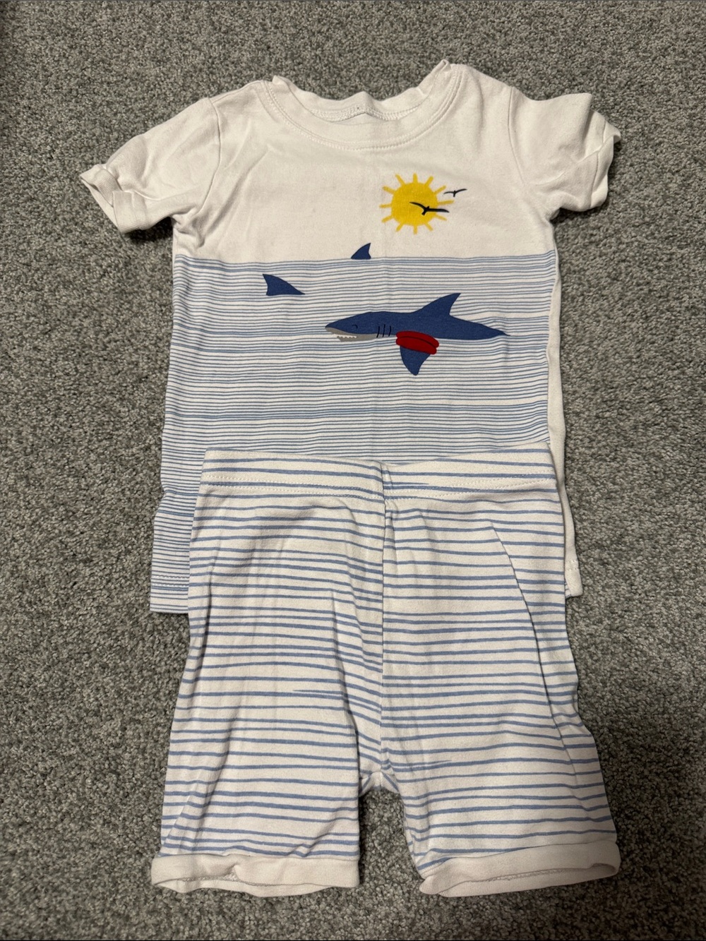 Old Navy White, Blue & Yellow Shark Stripe Pajama Set